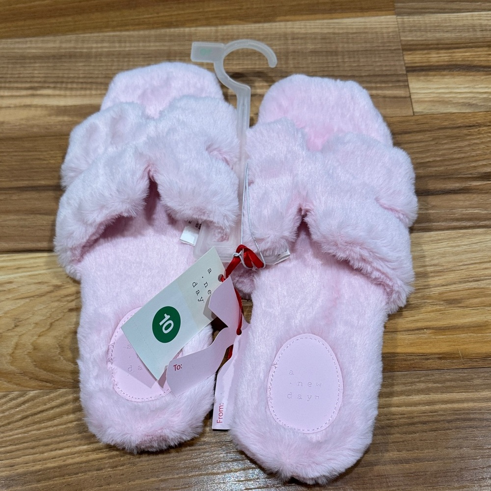Pink Fuzzy Women Slippers Sandals 10 a new day